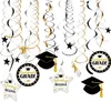 Décoration de fête 2021 or noir argent remise des diplômes suspendus tourbillons félicitations Grad Cap étoiles salle de classe pour les décorations de l'université de l'école