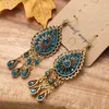 Retro Colorful Crystal Beaded Women's Dangle Earrings Jhumka Ethnic Alloy Hollow Water Drop Long Tassel Earring Boho Indian Jewelry