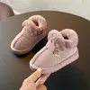 Claladoudou 11-15,5 cm Marke Echtes Leder Schnee Stiefel Für Baby Mädchen Jungen Warme Plüsch Rosa Schwarz Schnalle Winter Stiefel für Kleinkind 210315