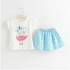 Dziewczyny Ubrania Letnie Dzieci Śliczne Królik T-Shirt + Spódnica Garnitur Kid 2-6Y Dresses dla 210528