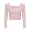 Siłownia Stroje jogi Ubrania Kobiety Topy Solid Color High Elastic U Szyi Koszula z Pad Breast Sports Bra Z Długim Rękawem Sexy Running Fitness T-shirt