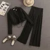 Frauen Zwei Stück Hosen 2021 Herbst Mode Casual Set Frauen Crop Top Kurze Blazer Mantel + Hohe Taille Hose anzüge Streetwear 2