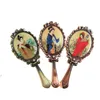 Espejos de maquillaje de mano Romántico Vintage Espejo de mano Cosmético ovalado Herramienta de mano con mango para mujeres RRB11711