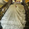 New Muslim Wedding Dresses 1m Train 2022 Bridal Gown Luxury Lace Beaded Applique 3D Flowers Long Sleeve Arabic