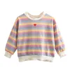 Spring Autumn Casual 3 4 6 8 10 12 Years 90-150cm Cute Children Cotton Colorful Striped Sweatshirt For Kids Baby Girls 210625