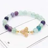 Charmarmband Poshfeel Lovely Crystal Bee For Women 8mm Fluorit Natural Stone Beads Bangles Pulsera MBR180286