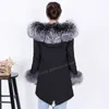 Women's Fur & Faux LIBIELIY Nice Winter Fur, Natural Real Lining, Collar, Warm Parka Coat, Black Long Coat