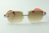 2021 gafas de sol de diseñador 3524023 diamantes sin fin cortes lentes lentes de madera roja natural, tamaño: 58-18-135 mm