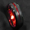 Obrączki ślubne Moda 8mm Red Groove Conowed Edge Black Tungsten Pierścień dla mężczyzn szczotkowanych stali zaręczynowych zespół męski