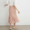 Gullig kawaii temperament chiffong tryck lång kjol sommar japan stil kvinna kjolar trumpet elegant kontor damer hög midja faldas 210525