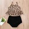 Sommarbarn Rompers Kläder Strem Leopard Toppar Svart Solida Shorts Byxor Amerikanska Stil Tjejer 2 st Sets Baby Kostym 0-2T 210629