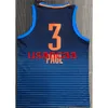 Tüm Nakış 3# Paul 2021 Koyu Mavi Çizgili Basketbol Forması Erkek Kadın Gençlikleri Özelleştirme Herhangi Bir Sayı Ekle XS-5XL 6XL YELECE