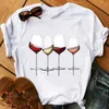 Vrouwen T-shirt Wijnglas en Nali Art Hart Print Zwart T-shirt Vrouwelijke T-shirt Mode Korte Mouw Tee Tops Harjauku leuke T-shirt X0628