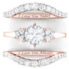 결혼 반지 3 개/대 클래식 밝은 여성 패션 크리스탈 보석 절묘한 실버 컬러 화이트 반지