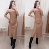 2020 Sonbahar Seksi Saten Pürüzsüz Sling Elbise Kadın Kare Yaka Backless Uzun Elbise Kadın Düz Renk Moda Ince Parti Elbiseler