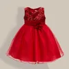 New Fashion Paillettes Flower Dress Party Birthday Wedding Princess Toddler Neonate Vestiti Bambini Bambini Abiti in lycra Q0716