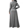 Vestido largo elegante de talla grande 5XL para otoño e invierno, vestido cálido de manga larga con cuello alto para mujer, ropa de mujer 2019 con bolsillo Y1006