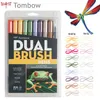 Tombow Abt Dual Brush Pen Art Markers Calligraphy Drawing Pen Set Bright Blendable Brush Fine Tip Watercolor Letaring 210226