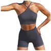 Conjunto deportivo de pantalones cortos para mujer, Top corto para mujer, traje de entrenamiento de Yoga, 2 piezas, tirantes cruzados para los hombros, conjuntos de cintura alta, ropa de gimnasio