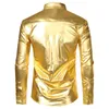 Männer Disco Shiny Gold Pailletten Metallic Design Kleid Hemd Langarm Button Down Weihnachten Halloween Bday Party Bühne Kostüm 210721