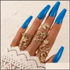Cluster Rings Jewelry4Pcs/Sets Ancient Sier Color Big Flowers Joint Sets For Women Alloy Metal Leaf Open Ring Jewelry Anillo Drop Delivery 2