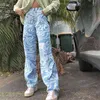 Waatfaak Animal Print Cargo Pants Women High Waist Loose Sweatpants Casaual Cotton Baggy Blue Y2K Hippie Vintage Wide Leg 210708