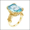 Pierścień Solitaire Biżuteria Szjinao Aquamarine 925 Sierling Sier Women 14K Gold Color Blue Topaz Punk Jewellery Rec Y1124 Drop Dostawa 202