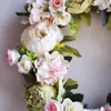 White Peony Wreath Wreath Wreath Door Wall Wall Ornament Rattan Round Garland Decoration Flower Artificial Fake Flower 201006