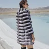 Women's Fur Faux 2021 Style Mid-Längd Coat Winter Classic Fashion Rex Jacket Chinchilla Color High Quality