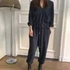 Korea Long Sleeve Jumpsuit women's ruffled patchwork Drawstring waist casual straight jumpsuit korean style0AA3 210603