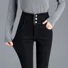 High-quality Winter Thick High-waist Warm Jeans Thick Women's Fashion Stretch Button Pencil Pants Mom Casual Plus Velvet Jeans 210302