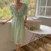 Retro Sexy V-Neck Mid-length A-line Prom Casual Sale Femme Chic Office Lady Loose Long Dresses Vestidos 210525