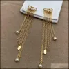 Studörhängen Smycken Lång dangle för kvinnor Mode Pearl Tassel Drop Earring Vintage Gold Gift Leverans 2021 Lu9QJ