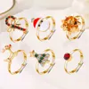 Noël 6pcs / set anneaux pour femmes filles dessin animé mignon père noël wapiti arbre strass cristal anneau réglable anneau bijoux cadeau G1125