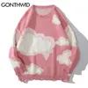 Gonthwid Knitwear Sweter Kobiety Harajuku Hip Hop Streetwear Dzianiny Cloud Ripped Holes Casual Kawaii Luźne Bluzy Pullover Topy 210812