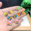 5 par, Urok Sweet Style Rainbow Stud Kolczyki Dla Kobiet Minimalistyczny Boho Moda Miłość Serce Różowy Żółty Emalia Kolczyk