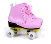 Pattini a rotelle in linea per adulti Pelle artificiale Doppia linea Donna Uomo Due scarpe da skate Patine con scarpa da skate flash PU bianca