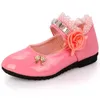 Çocuk Kız Ayakkabı Moda Dantel Çiçek Kristal Prenses Dans Ayakkabıları Kızlar Çocuklar Için PU Kauçuk Sole Zapatos Nia 210713