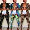 Plus Size Camo Leopard Dwa Piece Spodnie Kobiety Rave Festival Top Pant Spadek 2 Dopasowania Zestawy Seksowne Stroje Klubu Urodzinowego