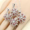 Blanc rouge Zircon argent couleur ensembles de bijoux femmes mariage fête Bracelet boucles d'oreilles anneaux collier pendentif cadeau boîte à bijoux H1022