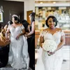 Luksusowe Suknie ślubne Mermaid z odłączanym pociągiem ASO EBI Afryki Arabiiczną Sheer Neck Lace Crystal Sukienka Bridal Plus Size