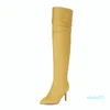 Laarzen faux lederen vrouwen knie hoge mode geplooide puntige teen lange boot dunne hak dames winter schoenen roze