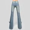 Big Flare Denim Pants Female Side Bandage Bell Bottom Jeans Vintage Long Trouser Slit Lace Up Flared High Fashion 210809