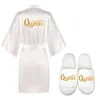 Set 3pc Glitter Gold Queen ShaDe Bride Satin Saty Women White Kimono Pajamas Party Bridal Party Kimono Wedding Queen Bride szaty 210831244a