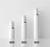 15 ml 30 ml 50 ml verpakkingflessen zuivere witte cilindrische zilveren rand cosmetische containers plastic emulsie airless pomp