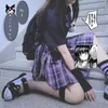 Japanese Women Skirt Three piece set Plaid Mini Harajuku Y2K Uniforms A-line Sweet High Waist kawaii Suits Dark Sets 210608