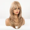 Syntetisk peruk Långt naturligt vågigt hår ombre gyllengul blondinskiktade peruker med sidosam för afroamerikanska kvinnliga direkt