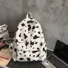 3pcs Backpack Bag Women Nylon Cow Prints Large Capacity Sport School Bags White Black