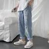 Men Jeans Plus Size 5XL Straight Loose Hole Ankle Length Elastic Waist Solid All-match Trendy Males Leisure Chic Baggy Vintage G0104