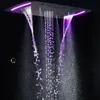 Modematt svart 71x43 cm badrum duschhuvud med LED -kontrollpanel Multifunktionsvattenfall duschsystem